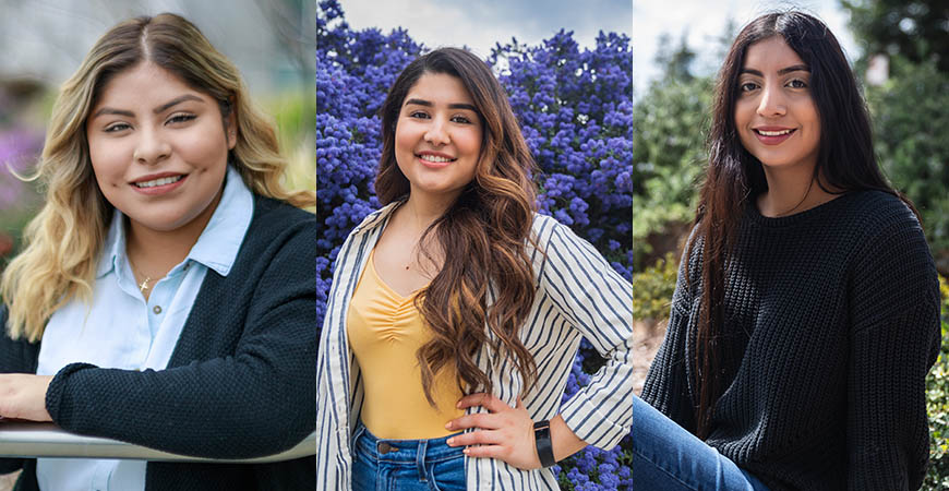 From left: Leslie Barrera Morales, Deanna Morfin-Chavez and Andrea Molina credit the KIPP and College Track programs for helping them not only get into UC Merced, but also succeed inside and outside the classroom.